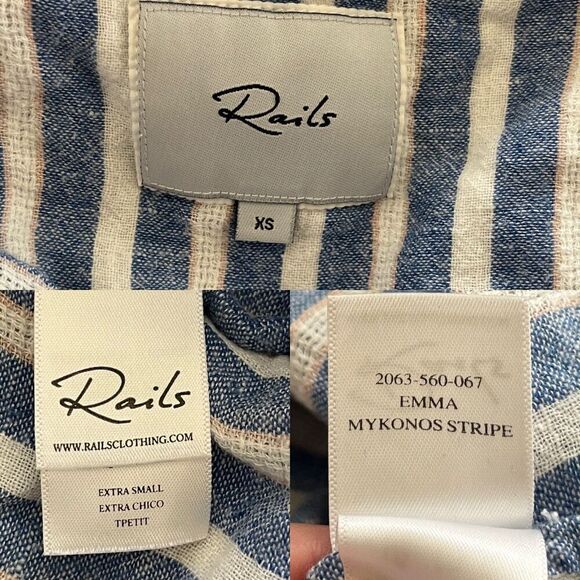 Rails Women's Size XS Blue Emma Mykonos Stripe Linen Mini Dress Cover Up Resort - Picture 4 of 17